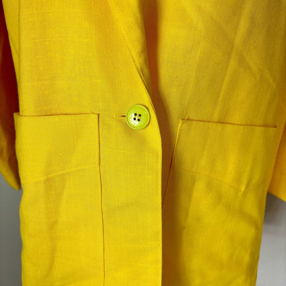 Cute 80s Raincoat Yellow Long Oversized Linen Woven Pattern Coat Modern Large L - Picture 6 of 10